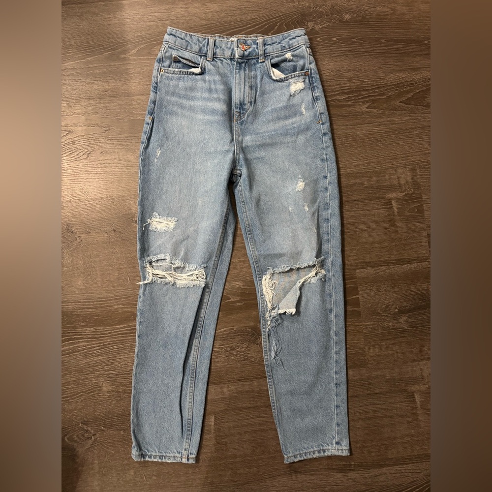 Zara Light Blue Distressed Boyfriend Jeans